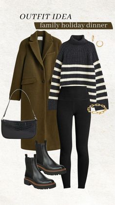 Green Coat, Mode Inspo, Fashion Mode, Mode Inspiration, Outfit Casual, Striped Sweater, Winter Fashion Outfits