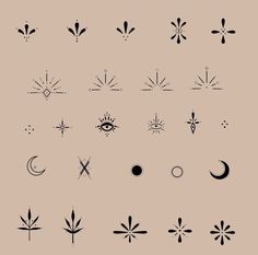 an image of different types of symbols in black and white on a beige background,