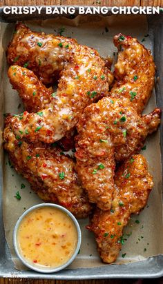 crispy bang bang chicken wings with dipping sauce