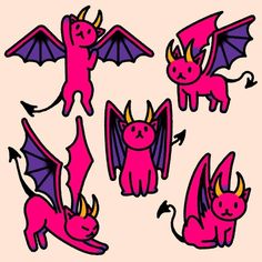 pink and purple dragon stickers on a white background