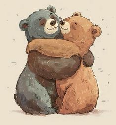 two bears hugging each other with their arms