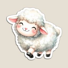 a sticker with a cartoon sheep on it's face and legs, standing in the air