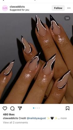 Desi Nails, Acrylic Nails Stiletto, Silver Nail Designs, Prom Inspo, Black Acrylic Nails, Stylish Nails Designs, Glamour Nails, Stiletto Nails Designs, Work Nails