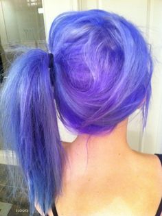 LOVE Purple Hair Ponytail, Scene Hair Tutorial, Lavender Hair Dye, Scene Hair Bangs, Periwinkle Hair, Dark Periwinkle, Hair Stripes