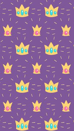 a purple background with yellow crowns and blue eyes