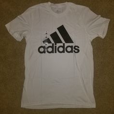 New And Never Been Worn White Adidas Shirt With Letter Print, White Adidas Tops For Spring, White Casual Adidas Shirt, White Sports Shirt For Spring, Casual White Adidas Shirt, Spring Sports White Shirt, White Adidas Top With Logo, White Adidas Tops With Logo, Adidas White