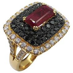 Ruby 1.75 carats, Diamond 1.01 carats with Black Diamond 1.10 carats Ring set in 18 Karat Rose Gold Settings Width: 2.0 cm Length: 1.8 cm Ring Size: 58 "Since we first opened doors in 1980 our store was then situated in the vicinity of the Victory Monument; a small and modest storefront with a couple of counters. From our humble beginnings to where we stand today, we has proven our abilities as a jeweler. From the 80s up til today, we have been supplying fine quality pieces to dealers, wholesale Elegant Black Ruby Ring, Formal Black Rings With Ruby, Black Diamond Ring Set, Big Diamond Engagement Rings, Big Wedding Rings, Elegant Rings, Cute Engagement Rings, Diamond Ring Set, Celtic Wedding Rings