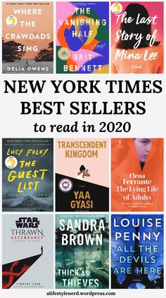 the new york times best sellers to read in 2020, with text overlaying them