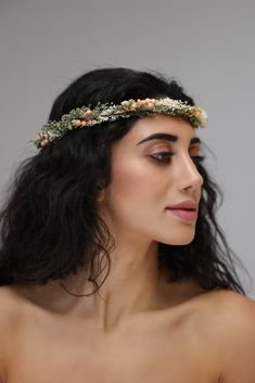 A whimsical flower crown in beautiful tones of blush, green and ivory. It is a special touch to your bohemian look. A flower crown is more beautiful than the pictures. Is perfect for garden wedding. Head circumference: one size fits all (adjustable) / fits adults and older children If the crown should fit the baby, after buying please give head circumference Thank you for visiting our store! Bridesmaid Floral Crown, Flower Crown Green, Flower Girl Headpiece Floral Crowns, Floral Tiara Flower Headbands, Girls Halo, Flower Girl Halo, Fairy Flower Crown Wild & Free Jewelry, Wedding Hair Wreath, Hair Wreath