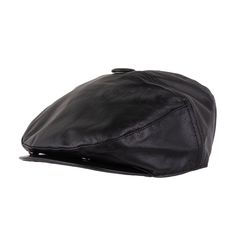 a black leather hat on a white background