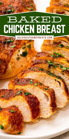 Easy to make a family-friendly dinner! This Baked Chicken Breast features boneless skinless chicken breast that's perfectly seasoned. It's a tender, juicy, and delicious dinner recipe that's healthy. Pin this healthy dinner option!