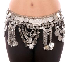 Egyptian Silver Coin Belt with Crescent Pendants and Chain Drapes Unique Belts, Belly Dance Accessories, Coin Belt, Dance Store, Belly Dancing Videos, Belly Dancing Classes, Dancing Videos, Hip Scarves, Dance Accessories