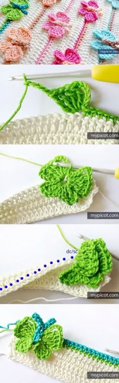 crocheted flowers are being worked on with scissors and yarn in this video, you can see how to make them