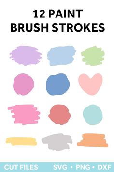 12 paint brush strokes in different colors