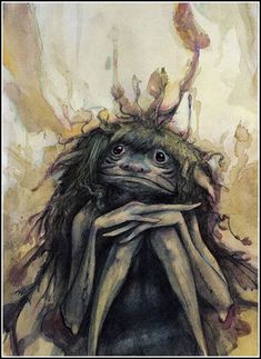 a painting of a frog wrapped in a blanket