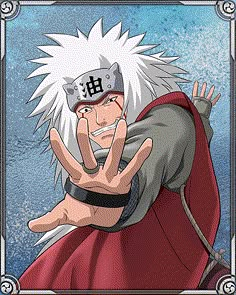 an anime character with white hair holding his hand up