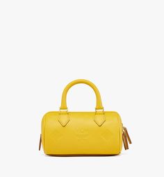 Shop the Small Ella Boston Bag in Maxi Monogram Leather in OLD GOLD at MCM. Natural leather Boston bag with embossed monogram, leather hang tag, and logo-engraved padlock Luxury Yellow Satchel Box Bag, Designer Yellow Leather Bags, Designer Yellow Leather Satchel, Yellow Leather Evening Bag, Evening Yellow Leather Bag, Yellow Leather Box Bag With Removable Pouch, Yellow Leather Pouch Bag, Yellow Leather Top Handle Bag, Yellow Leather Satchel Box Bag