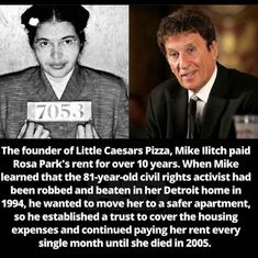 an old photo with the caption that reads, the founder of little caesar pizza mike reich paid ross park's rent for 10 years when he