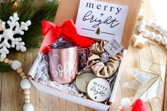 a christmas gift box filled with personalized items