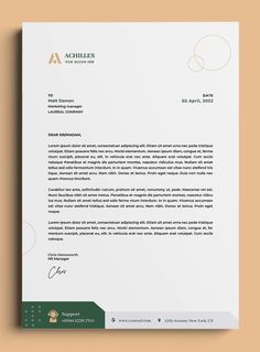 a letterhead for a company with a green and white logo on the bottom right corner