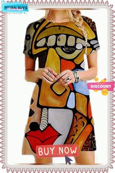 Women's Casual Dress Midi Dress Yellow Red Blue Short Sleeve Print Patchwork Spring Summer Crew Neck Casual Slim S M L Xl Xxl 3xl Fashion Art Prints, Short Sleeve Summer Dresses, Printed Short Dresses, Yellow Midi Dress, Mode Boho, Shift Dresses, Womens Shift Dresses, Creation Couture, Dress Yellow