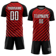 a red and black soccer jersey with the name teamname 00 on it, in front of