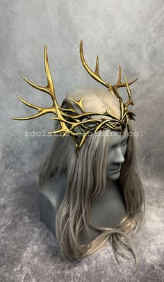 Sylvan Antler Crown - Etsy Antler Crown Diy, Deer Antler Crown, Elven Headdress, Ornate Headpiece, Thranduil Crown, Elven Helmet, Crowns Men, Elven Royalty, Druid Outfit