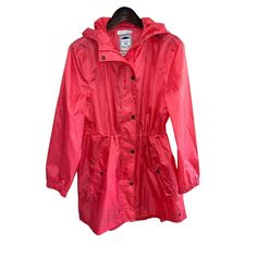 Joules - Golightly Waterproof Packaway Rain Coat Red Coral Pink Mac Jacket Size 12 New Without Tags Printed Jacket Referenced For Fit Coral Pink Gathered Waist With Inner Drawstrings Zip And Snap Flap Closure Packable Front Snap Pockets Mid Length- Fully Covers Bottom Approximate Measurements 23" From Armpit To Armpit 35" From Shoulder To Bottom Hem Part Of Joules Right As Rain Collection This Printed Pack Away Longer Length Mac Is Ideal For Stashing In A Bag When There Are Rain Clouds Looming O Pink Waterproof Raincoat For Fall, Pink Waterproof Raincoat For Spring, Pink Raincoat For Outdoor Spring Activities, Casual Pink Parka For Outdoor, Pink Spring Raincoat For Outdoor, Casual Pink Raincoat With Pockets, Pink Spring Outdoor Raincoat, Spring Nylon Parka For Rainy Weather, Nylon Spring Parka For Rainy Weather