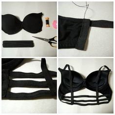 four pictures of different types of bras, including one with straps and the other without