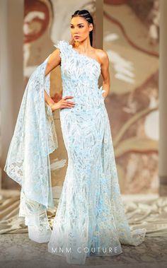 MNM Couture K4173 - One Shoulder Floral Appliqued Evening Gown Off Shoulder Evening Gown, Mnm Couture, Couture Evening Dress, Long Cape, Plastic Dress, Sleeveless Gown, Evening Dress Fashion, Old Hollywood Glamour, Dress 16