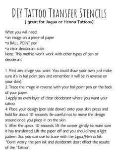 the instructions for how to make a diy tattoo transfer