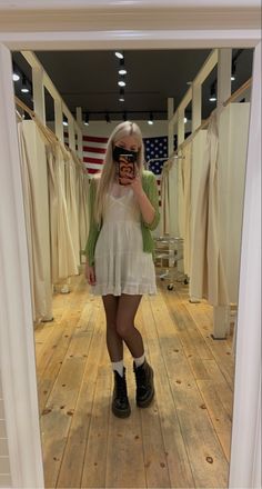 Casual Dress With Doc Martens, Doc With Dress, Doc Martens Outfit Summer Dress, Doc Martens Outfit With Dress, How To Style White Platform Docs, Doc Martin With Dress, Doc Martens Jadon Outfit Summer, Cute Socks With Doc Martens, Outfits With Ruffle Socks