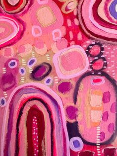 an abstract painting with pink and purple colors