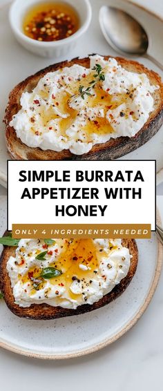 Image for Simple Burrata Appetizer with Honey Burrata Honey Appetizer, How To Use Burrata Cheese, How To Eat Burrata Cheese, Burrata Hot Honey, Charcuterie Board With Burrata, New Year’s Eve Appetizers Simple, Whipped Burrata Recipe, Nye Party Desserts Easy, Appetizers With Burrata Cheese