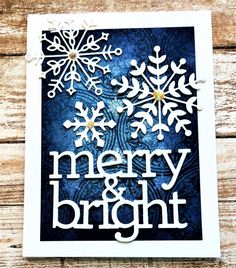 a card that says merry and bright with snowflakes