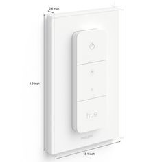 a white wall mounted light switch with the measurements for it's buttons and numbers