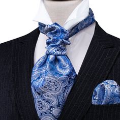 blue ascot Classic Blue Pocket Square For Father's Day, Elegant Blue Handkerchiefs For Business, Blue Elegant Handkerchiefs For Business, Luxury Paisley Print Ties For Formal Occasions, Blue Paisley Print Ties For Business, Blue Paisley Print Business Ties, Luxury Elegant Paisley Print Ties, Elegant Multicolor Paisley Print Ties, Dress Business