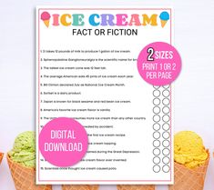 ice cream fact or fiction printables for kids to use on their own walls