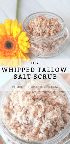 DIY salt scrub with whipped tallow #saltscrub #tallow #naturalskincare Whipped Tallow Balm, Homemade Foot Scrub, Crunchy Life, Salt Scrub Diy, Salt Scrub Recipe, Tallow Balm