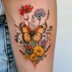 Wildflower Tattoo Craft Set Tattoo Ideas Female Wildflower, Floral Mushroom Tattoo, Wildflower Sleeve Tattoo, Polish Tattoos, Wildflower Tattoo, Mehndi Patterns, Dragonfly Tattoo, Human Form, Feminine Tattoos