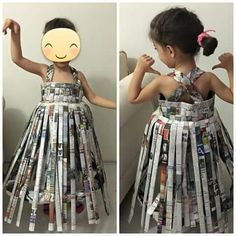 Trashion Show Recycled Fashion Men, Newspaper Dress For Kids, Recycled Dress For Kids, Recycled Fashion For Kids, Recycled Clothes Diy, Recycled Fashion Diy, Fancy Dress Costumes Kids, Newspaper Fashion, Newspaper Dress