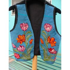 Vintage Unworn Needlepoint Vest In A Floral Pattern With Blue Background - Just Incredible! Inside Has Paisley Satin Lined Panels Back Is Black Velvet No Labels, Size Is Probably Medium From Underarm Side Seam To Underarm Side Seam It Measures 18", So About 36" Chest; Length Is 18" Leather Biker Vest, Oversized Vest, Suede Vest, Vintage Needlepoint, Pink Bodycon Dresses, Vintage Vans, Wool Vest, Velvet Color, Purple Sweater