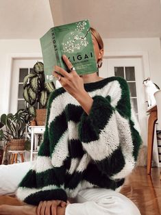 Fluffy Striped Brushed Mohair Sweater Fuzzy Wool Pullover - Etsy Knitting Oversize Sweater, Green White Sweater, Green And White Sweater, Wedding Sweater, Pull Mohair, Hand Knitted Jumpers, Shopping Haul, Wool Pullover, Plain Style