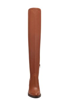 A stretchy shaft and foam footbed ensure lasting comfort in an over-the-knee boot that's raised on a Western-inspired stacked heel. 3 1/2" heel 22 1/4" shaft; 15 1/4" calf circumference Side zip closure Memory foam cushioning Synthetic upper, lining and sole Imported Tall Synthetic Knee-high Boots For Fall, Synthetic Knee-high Boots For Fall, Fall Synthetic Knee-high Boots, Fitted Knee-high Boots, Fall Synthetic Over-the-knee Boots, Fitted Solid Color Knee-high Boots, Wide Calf Synthetic Knee-high Boots With Reinforced Heel, Synthetic Knee-high Heeled Boots, Brown Over-the-knee Tall Boots