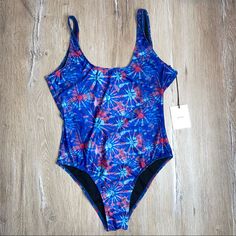 Bnwt Sz Large Spring In Summer With This Classic Design By Onia With Fireworks Design. Hygiene Patch Still Include No Returns Or Refunds If Removed Or Worn Fireworks Design, Blue One Piece Swimsuit, Blue One Piece, White One Piece, Suit Swimsuit, Halter One Piece Swimsuit, Cut Out Swimsuits, Striped One Piece, Striped Swimsuit