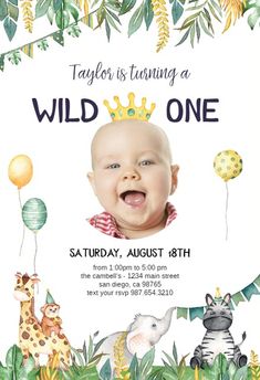 a baby's first birthday party with jungle animals and balloons