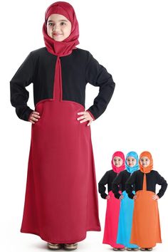 Shalimar Kid's Abaya  #kidsabaya #arabkids #uaeclothing #muslimah #jilbab #hijabi #ramadan #arabfashion #uae Red Long Sleeve Abaya For Eid, Kids Abaya, Abaya Online, Abaya Black, Ramadan Kids, Arab Fashion, Stylish Kids, Multiple Color, Pink Fabric