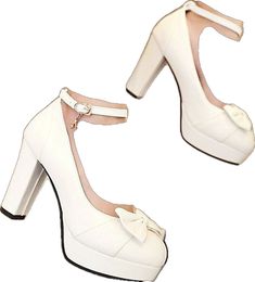 Chic White Block Heels For Party, Chic Wedding Platform Block Heels, Chic Platform Block Heels For Wedding, Platform Block Heels For Wedding In Spring, Party Cream Block Heels, Formal White Platform Block Heels, White High Heel Block Heels For Prom, White Platform Block Heels For Formal Events, Cream Block Heels With Round Toe For Party