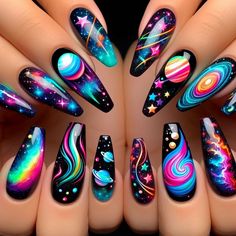 Why won't you follow this lovely exciting profile ! 💕💕💗💫💫 Exciting Nail Designs, Color Changing Nails Designs, Birthday Tattoos, Cosmic Nails, Rave Nails, Florida Nails, Space Nails, Nails Pretty, Punk Nails