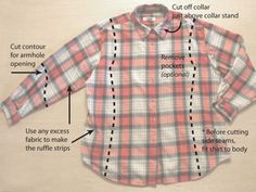 the parts of a flannel shirt with instructions on how to sew them